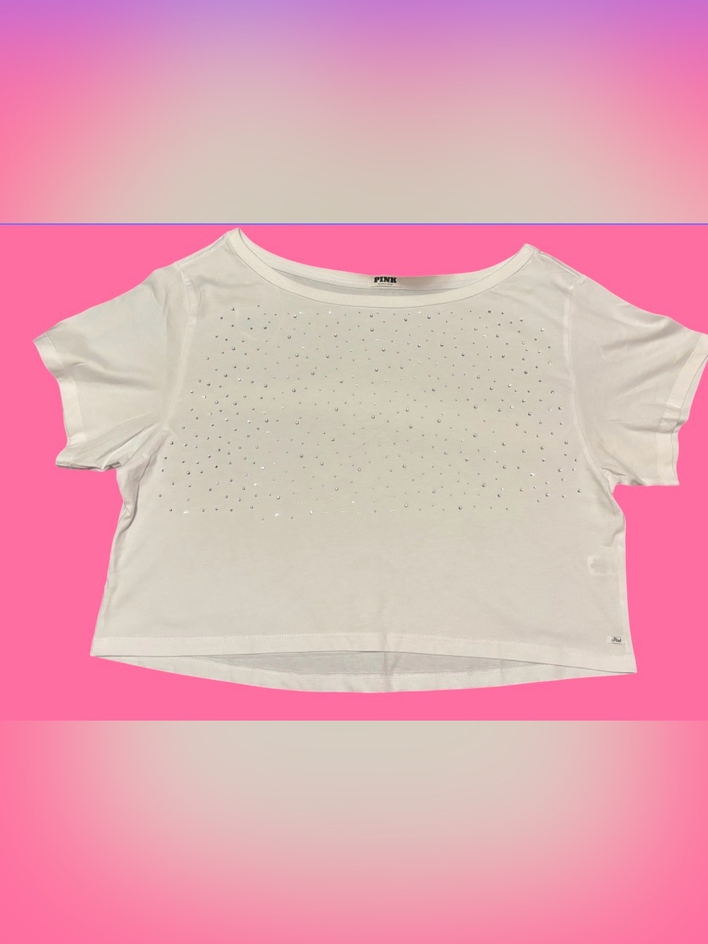 Victoria’s Secret PINK Embellished white crop, off the shoulder tee